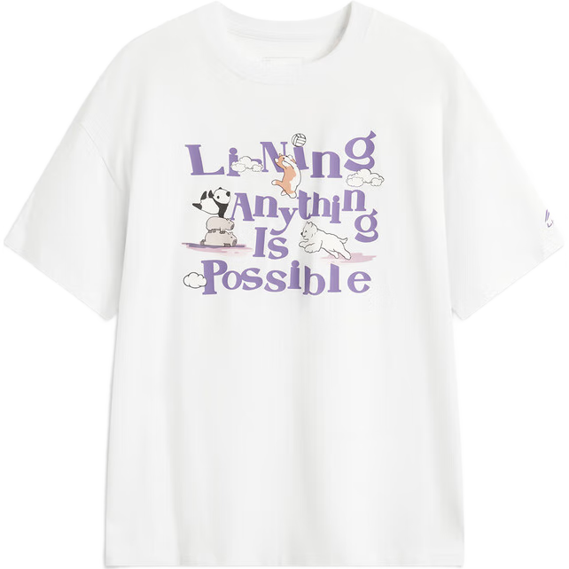 李宁短袖T恤女子印花LOGO甜美清新休闲百搭圆领运动上衣AHSV258