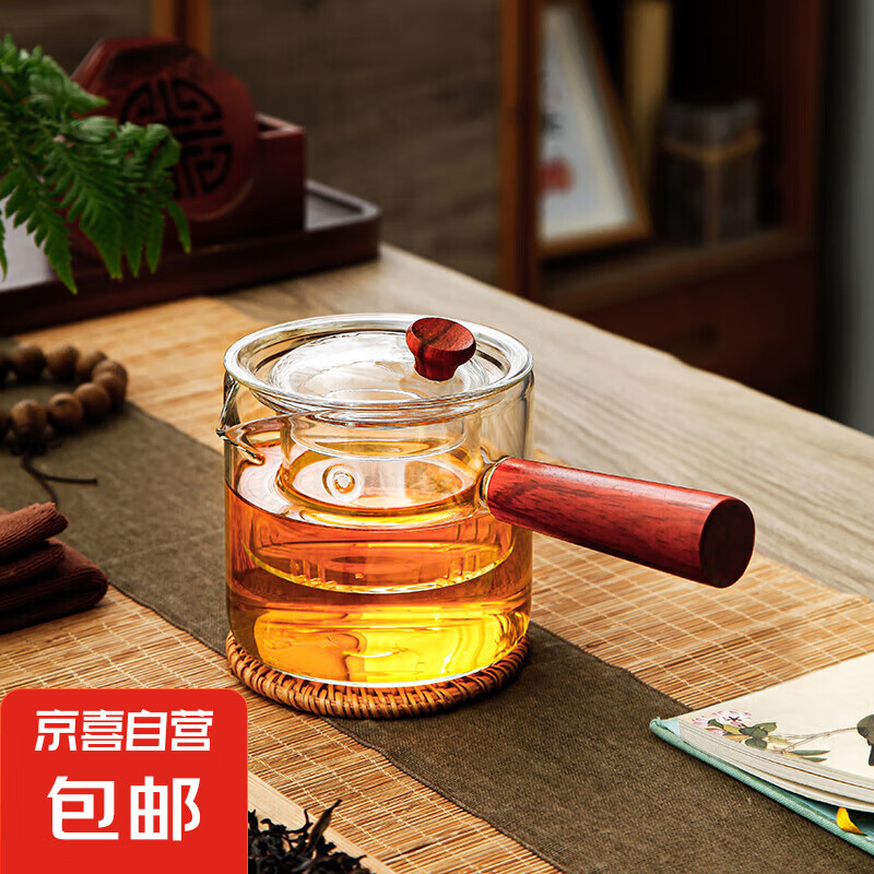 泡茶壶玻璃煮茶器侧把电陶炉烧水壶功夫茶具过滤普洱冲茶神器 【加厚耐热】侧把壶450ML