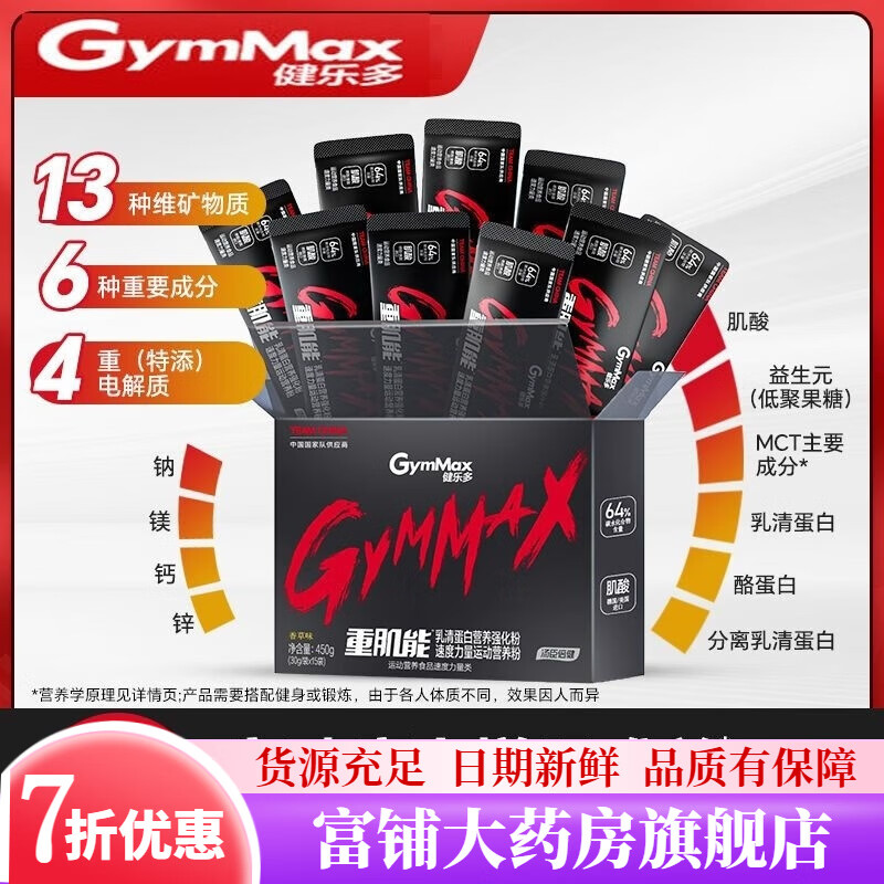 健樂多湯臣倍健乳清蛋白粉 增肌粉1磅瘦人增肌增重益生元乳清蛋白 1盒450克