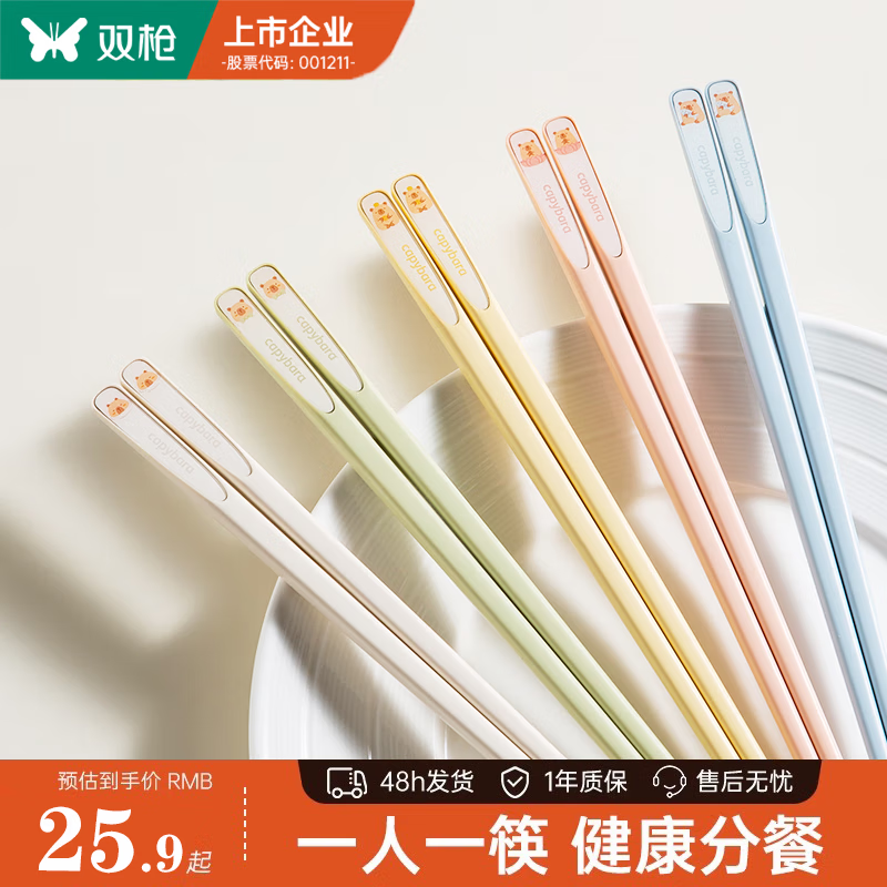 双枪（Suncha）合金筷子家用2024新款抗菌防霉一人一筷快分餐防滑耐高温筷子 卡皮巴拉【10双装】