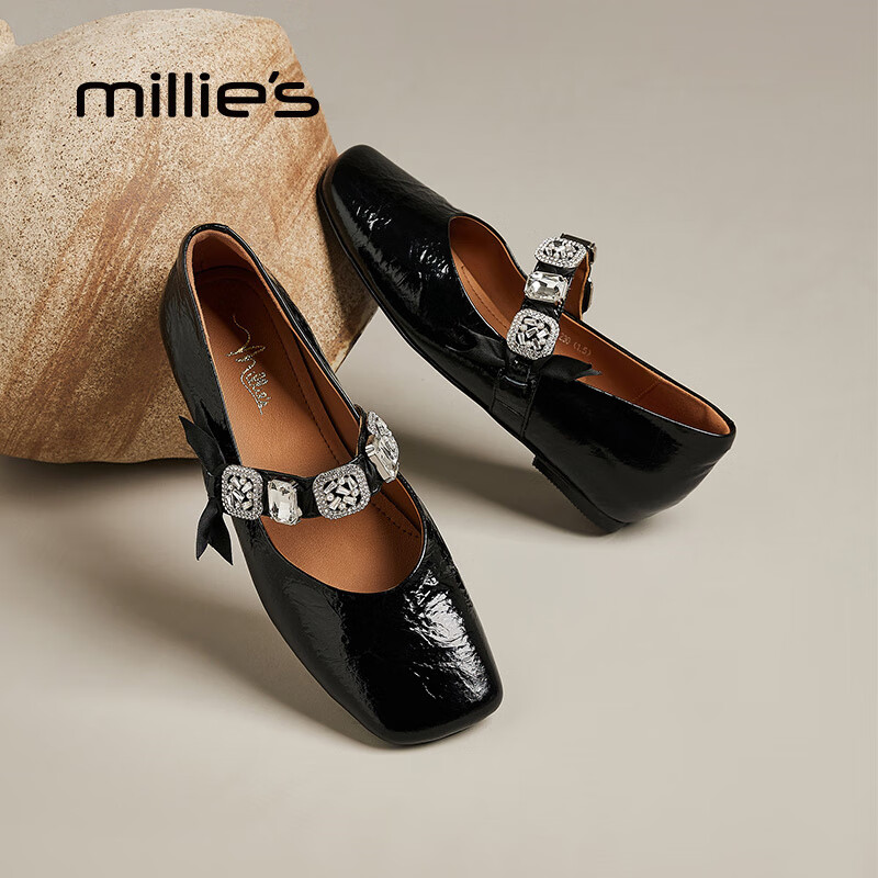 妙丽玛丽珍鞋女低跟浅口内增高法式2026春季新款百搭休闲晚晚单鞋 黑色 38 (240mm) 标准码