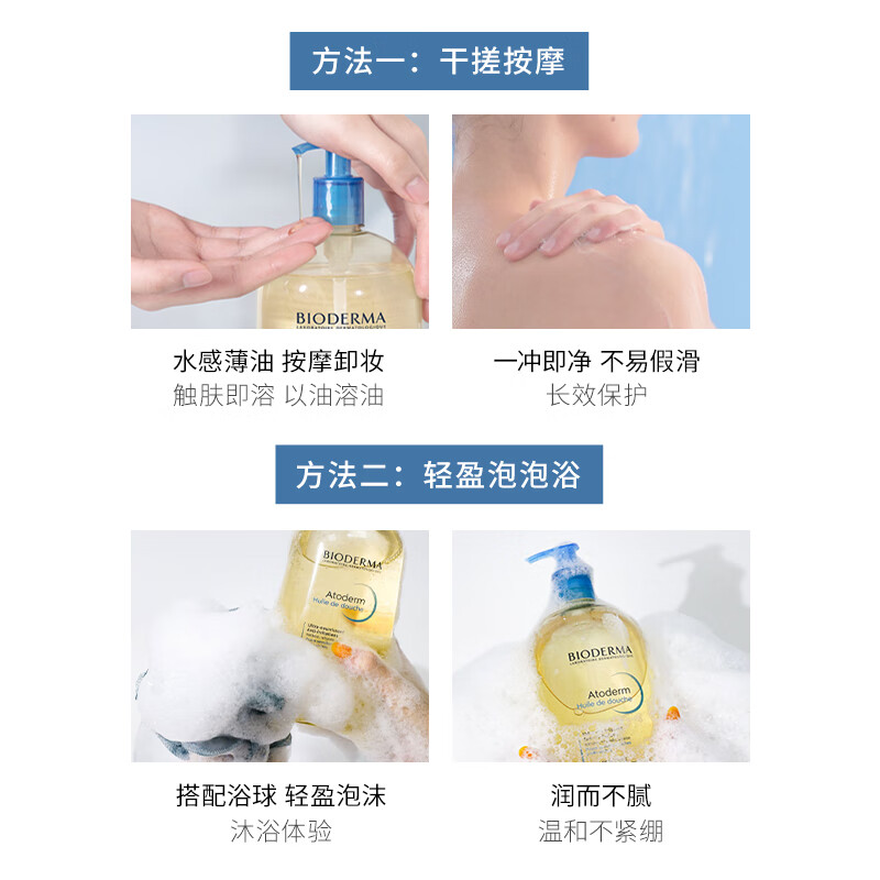 BIODERMA 贝德玛蓝胖子身体乳PP霜保湿滋润舒缓干痒面霜哆啦A梦联名 沐浴油1L+PP霜500ml（26/5/1）