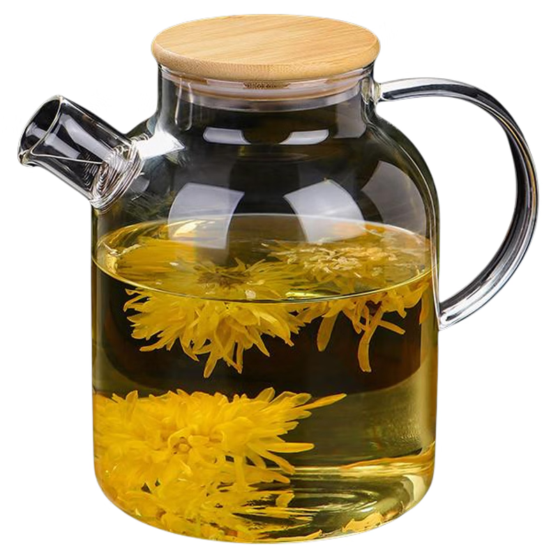 品质高硼硅煮茶壶玻璃凉水壶耐高温泡茶煮烧花茶茶具家 竹盖茶壶【普通款】 1L 1L以上
