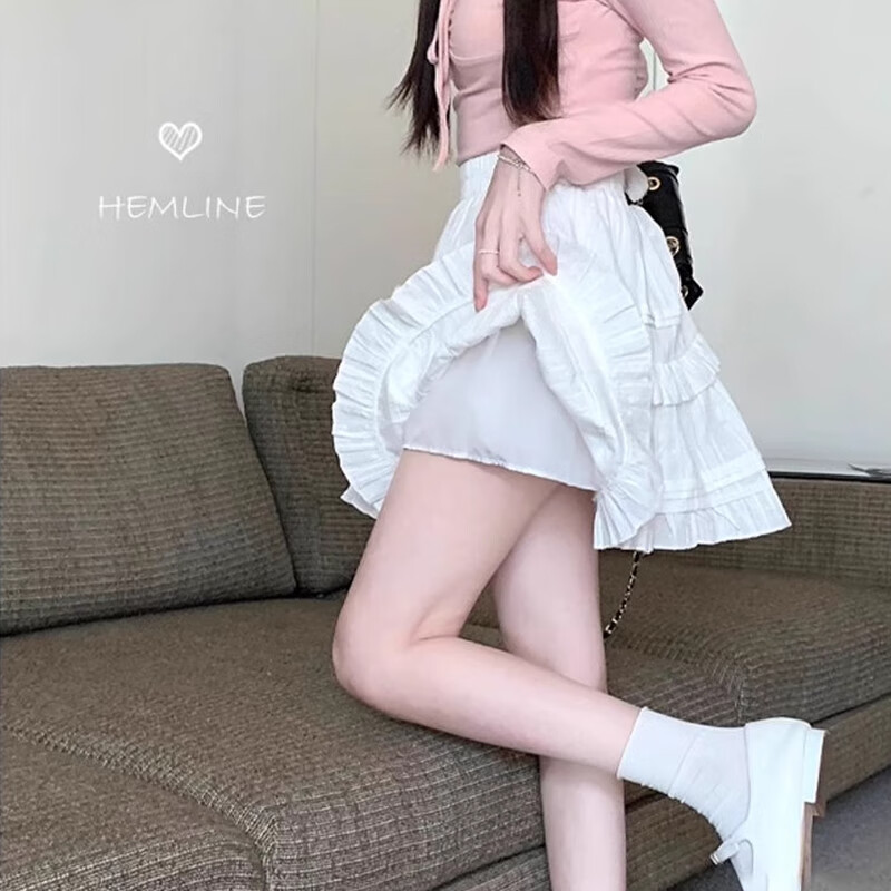 翊尚美白色半身裙女夏季新款高腰芭蕾风短裙小个子法式a字蛋糕裙 白色 【月光奶油蕾丝款】 L 【推荐111-125斤】
