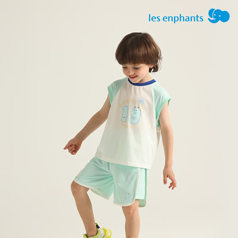 丽婴房儿童速干无袖套装2025新品男童女童两件套夏装清爽运动套装 海洋蓝 120 cm