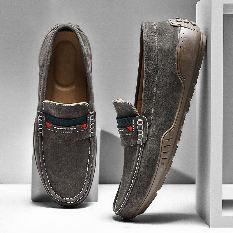 卡帝乐鳄鱼皮鞋男鞋男士商务休闲鞋真皮系带中老年爸爸职场西装通勤正装鞋 5115烟灰 43