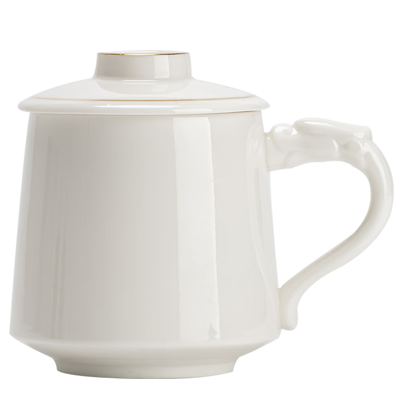 八千行羊脂玉瓷泡茶杯陶瓷杯帶蓋接待會議室茶杯辦公室馬克杯白瓷水杯子