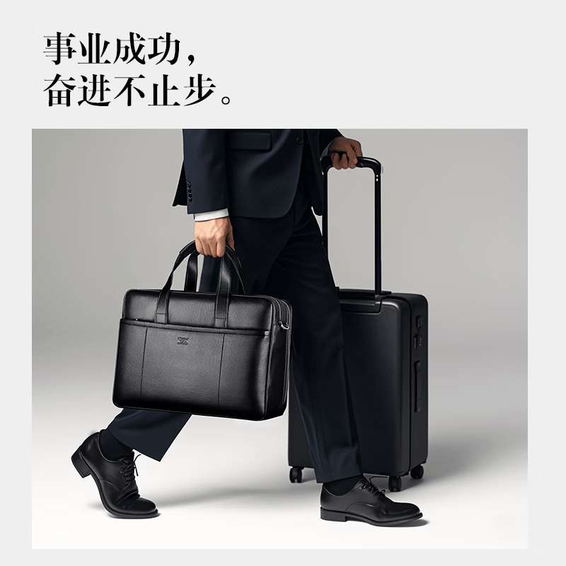 七匹狼商务公文包男士14/15英寸电脑包头层牛皮单肩斜挎包大容量手提包 黑色【加厚款】 14/15英寸