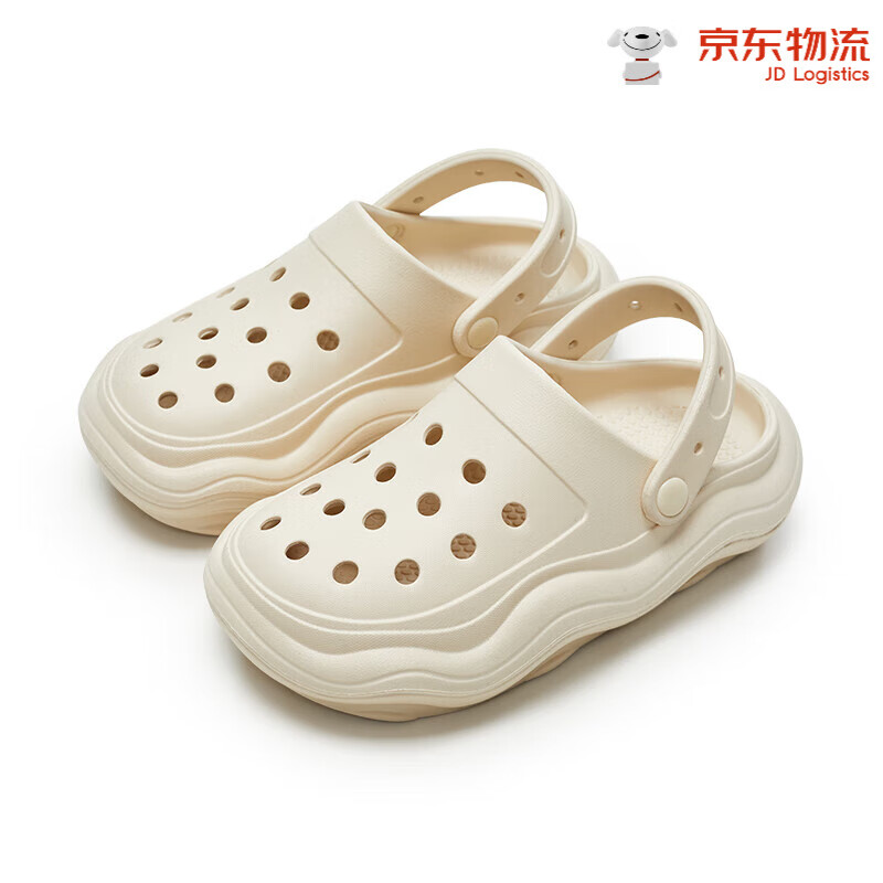 优调（Youdiao）厚底洞洞鞋女款包头懒人半拖鞋外穿夏季增高软底凉鞋防滑情侣 奶油白 【情侣款】35/36 （适合3