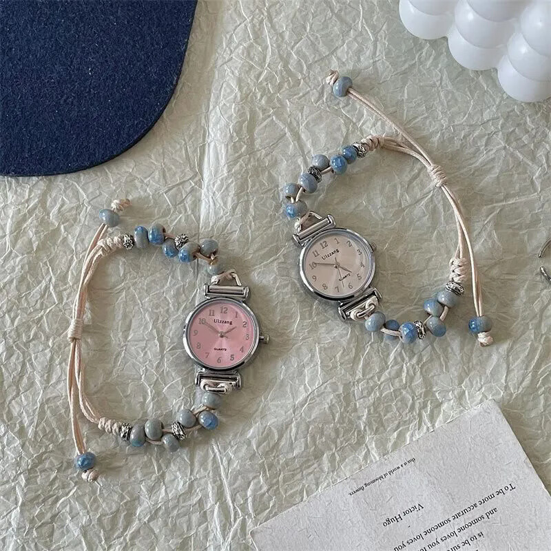 Ulzzang中国风编织带手链手表少女生ins小众高颜值中学生森系显白小表盘 绿盘+精美首饰盒子+备用电池 25mm