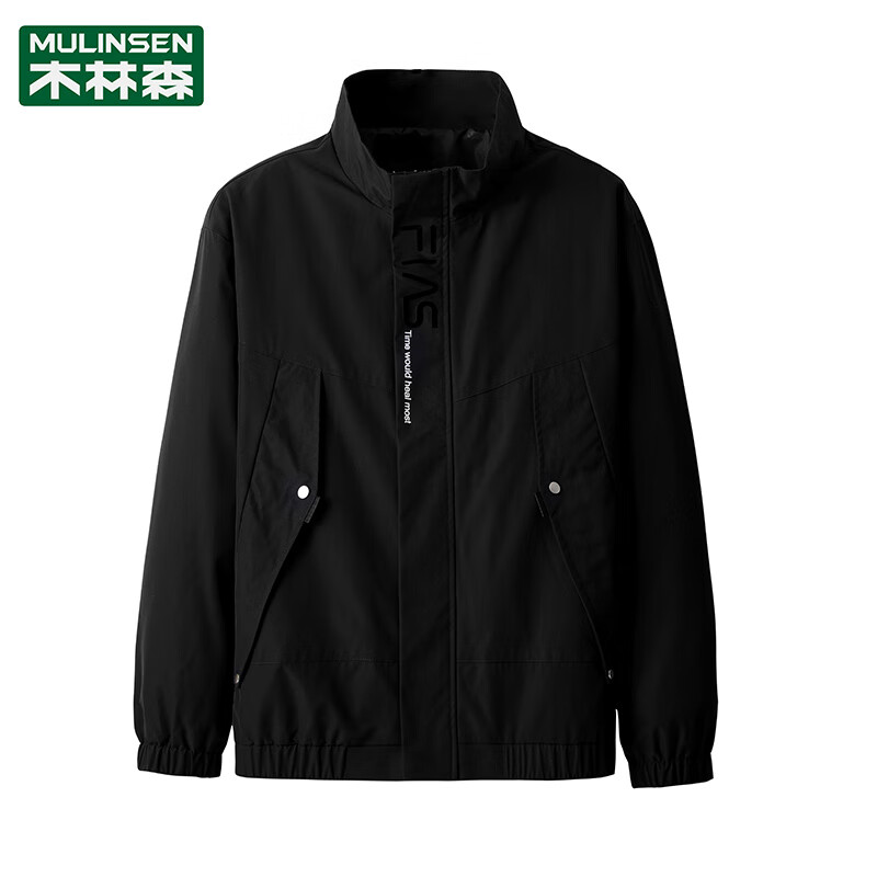 木林森新款?yuàn)A克外套男士春秋季潮流寬松百搭立領(lǐng)防風(fēng)休閑上衣 黑色 M