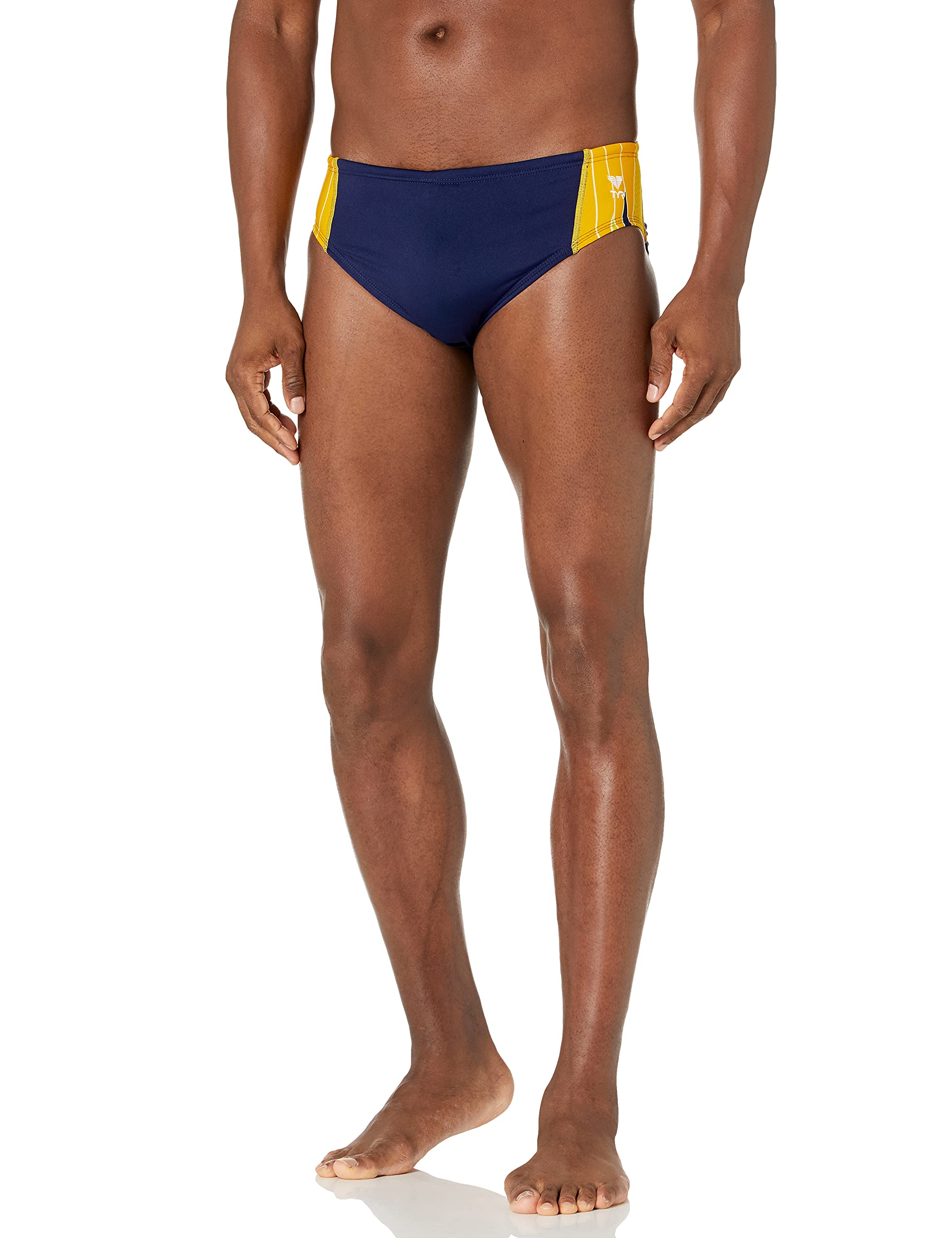 TYR 男士專業(yè)游泳競(jìng)技泳衣 高彈耐氯防曬 拼接賽車款 運(yùn)動(dòng)緊身泳裝 海軍藍(lán)/金色 28