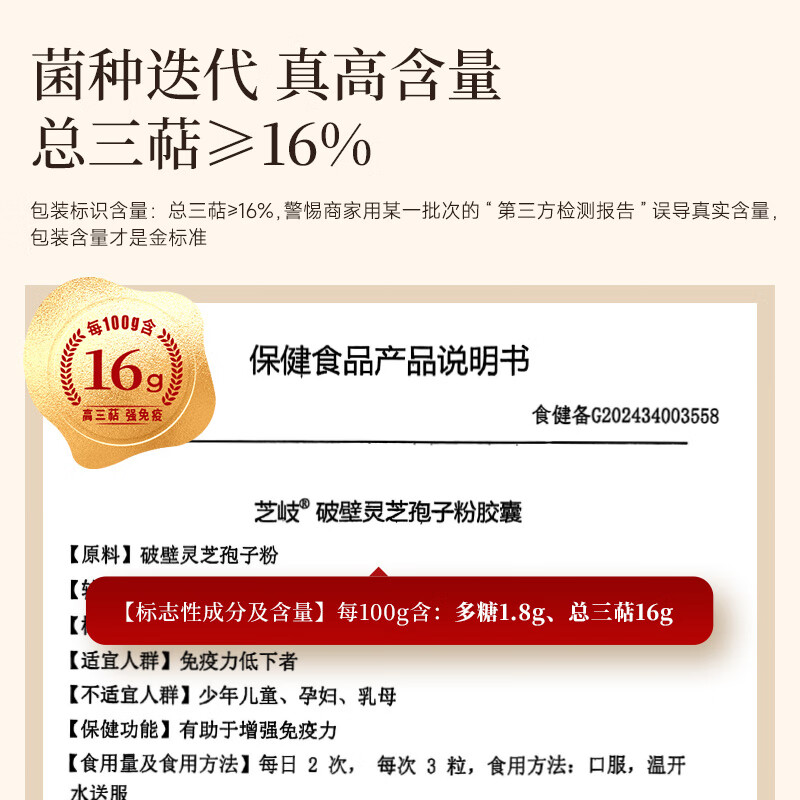 芝正元三萜>16% 破壁灵芝孢子粉胶囊礼盒 保健品强免疫力父母礼物 【1盒初调装】唤醒细胞活性