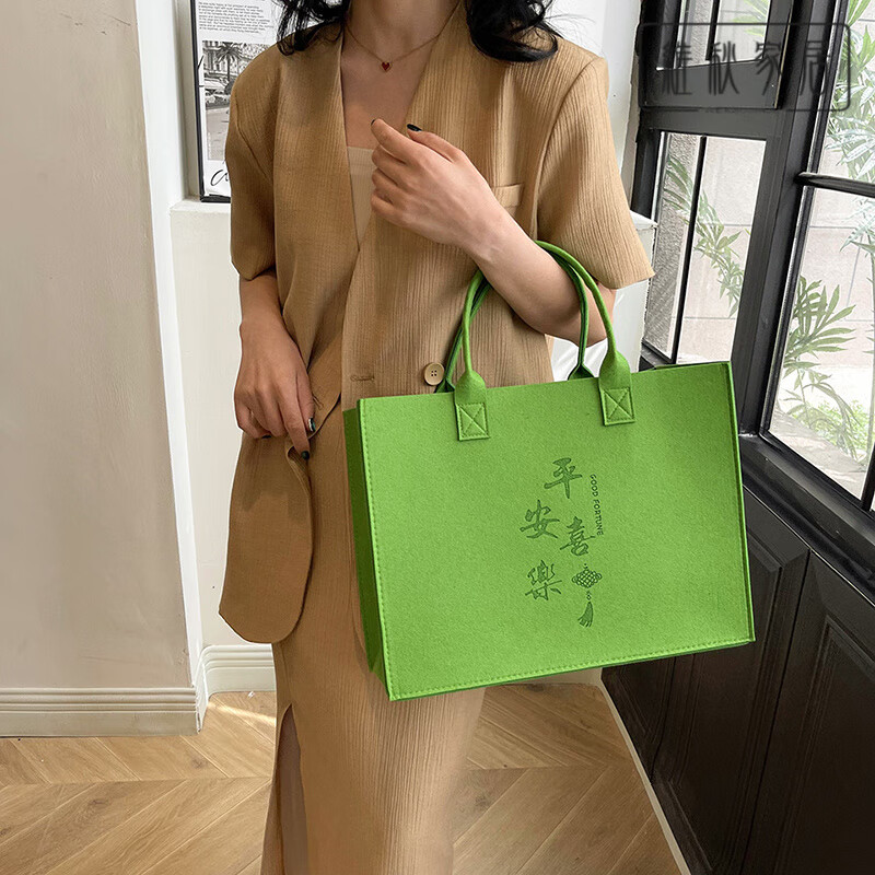 错版帆布袋加厚购物袋定制图案logo可加急毛毡包袋来图印收 果绿色