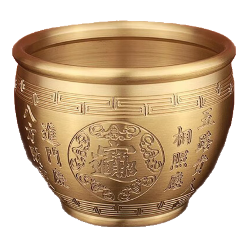 上善若水 全黃銅米缸聚財進(jìn)寶銅缸聚寶盆擺件存錢(qián)罐居家桌面工藝禮品擺件 《八方聚財銅缸》(中號)