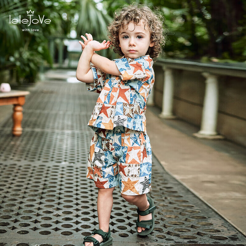 LELE JOVElelejove北欧风儿童短袖衬衫宝宝夏季印花短袖度假风轻薄短裤 星河如梦-短裤 110 cm