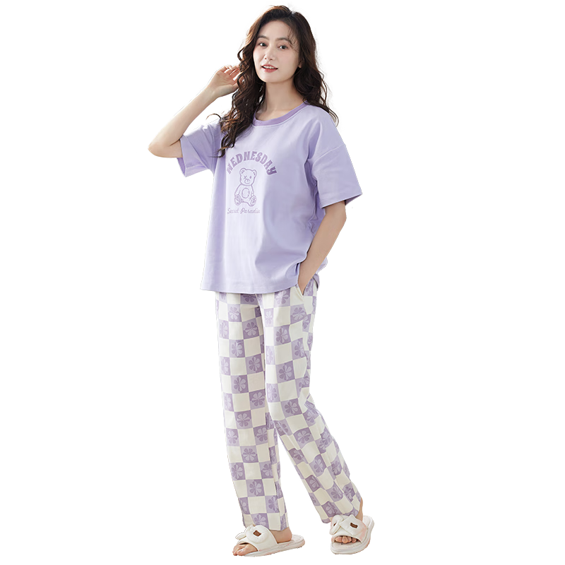 百亿补贴:芬腾可安(FENTENGCARE)女士睡衣女夏季棉质带胸垫可外穿圆领长裤休闲套头舒适家居服Q179.9元