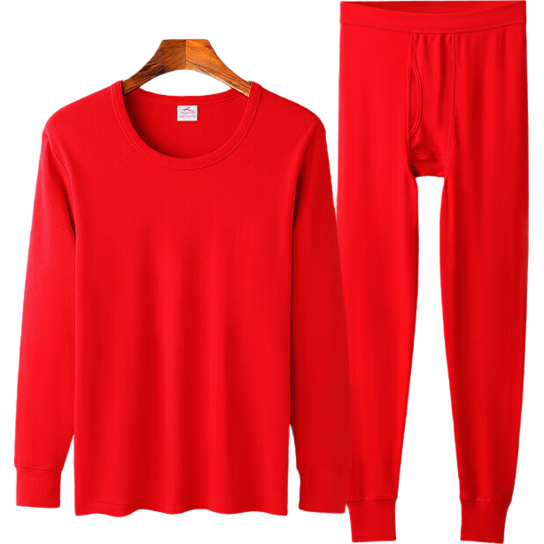 浪莎大紅純棉秋衣秋褲套裝男騏驥紅馬年本命年保暖內(nèi)衣大碼