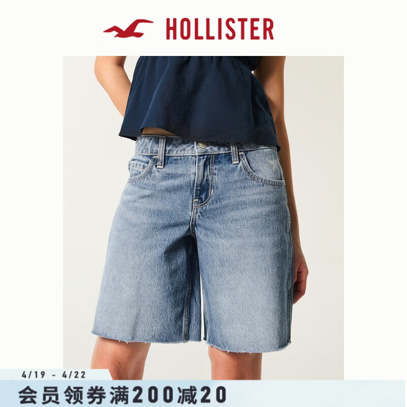 HOLLISTER25夏季新款baggy風(fēng)低腰圖案牛仔五分短褲女裝KI349-5220 中度水洗 26 160/66A 2標(biāo)準(zhǔn)版