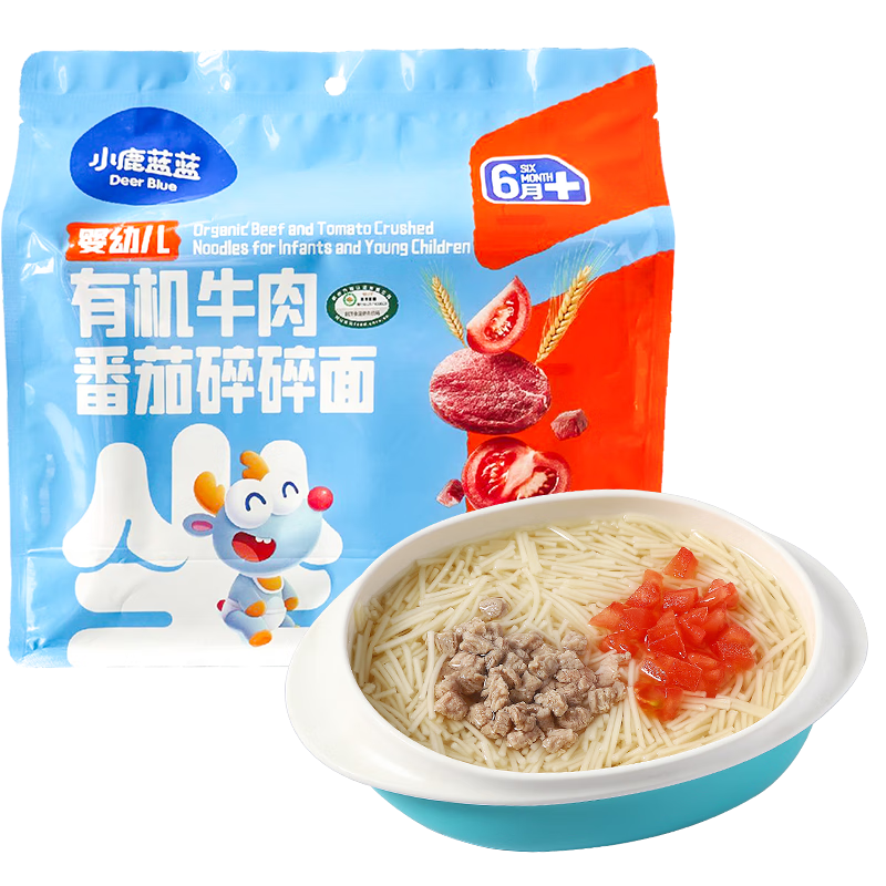 小鹿蓝蓝有机碎碎面200g 婴儿辅食2cm短面细碎易咀嚼添加维生素钙铁锌