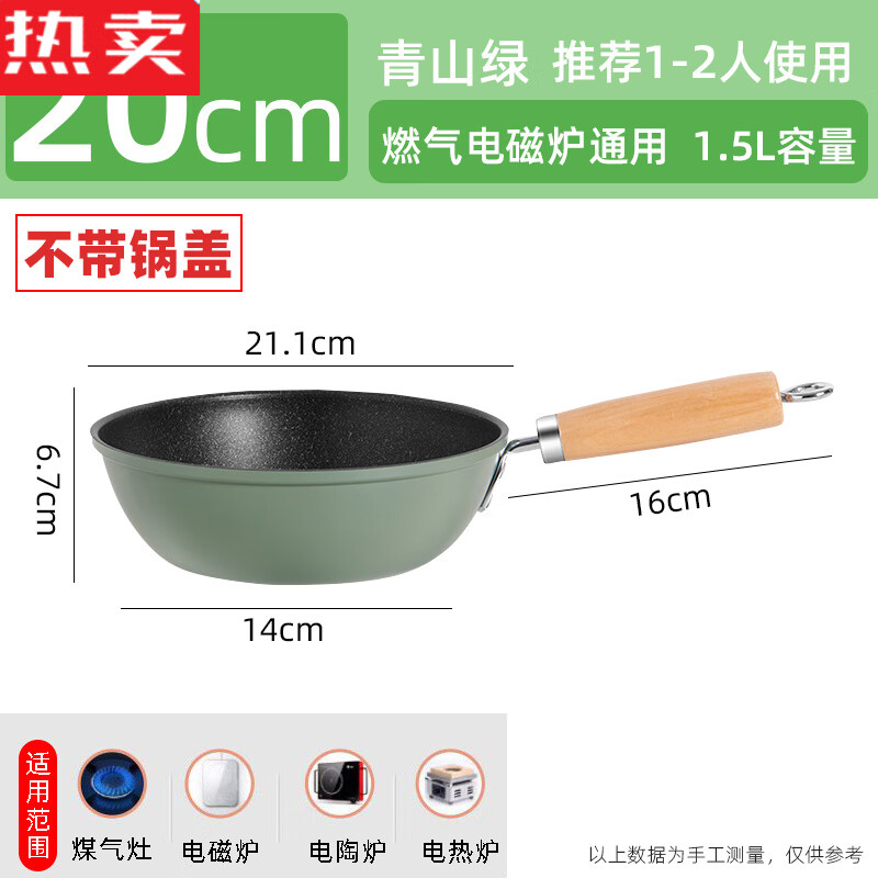 众姝德国进口品质迷你小炒锅麦饭石不粘锅家用炒菜锅不沾一人食电磁炉 青山绿无盖 容量小，1人 20cm