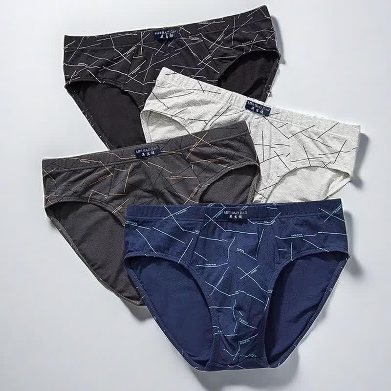 美宝健【纯棉100%】男士三角裤宽松内裤全棉裤头透气吸汗中青年印花裤衩 5条装）多颜色随机 （工厂直发 2XL （体重110-130斤）100%纯棉