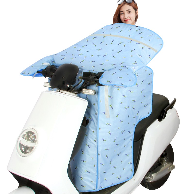 途爽电动车挡风被夏季防晒摩托车防风罩防雨电瓶自行车电车防雨水连体 三层郁金香蓝