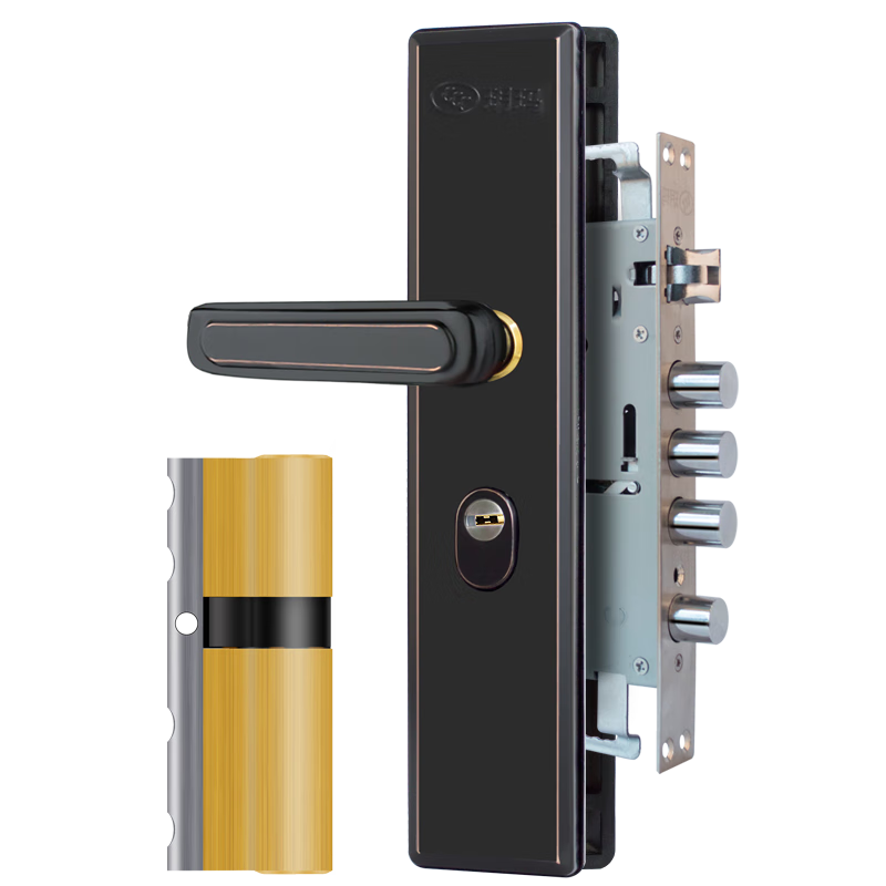 玥玛防盗门锁套装整套超C级锁芯家用不锈钢入户门锁把手免费上门安装 10208黑钛铜套装-指导安装