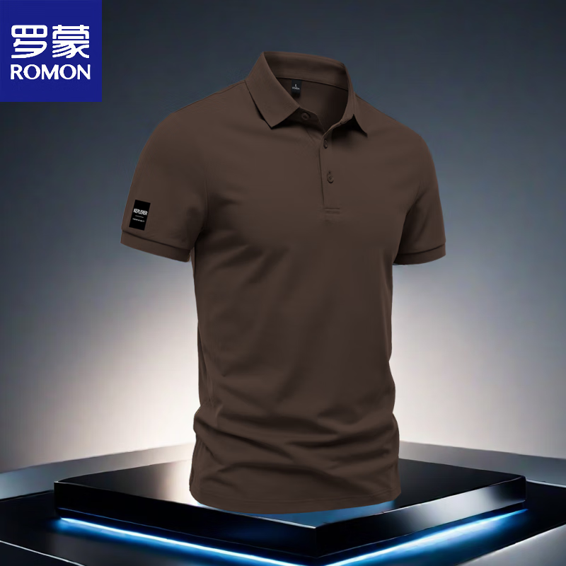 罗蒙（ROMON）新款t恤男士polo休闲夏季商务翻领多色透气户外半袖修身纯色大码 咖啡色 L 体重115-130斤