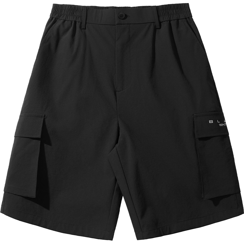 黑鲸海澜之家旗下腰间抽绳休闲中裤男夏季宽松直筒裤 CKMCW23006A黑色14 S