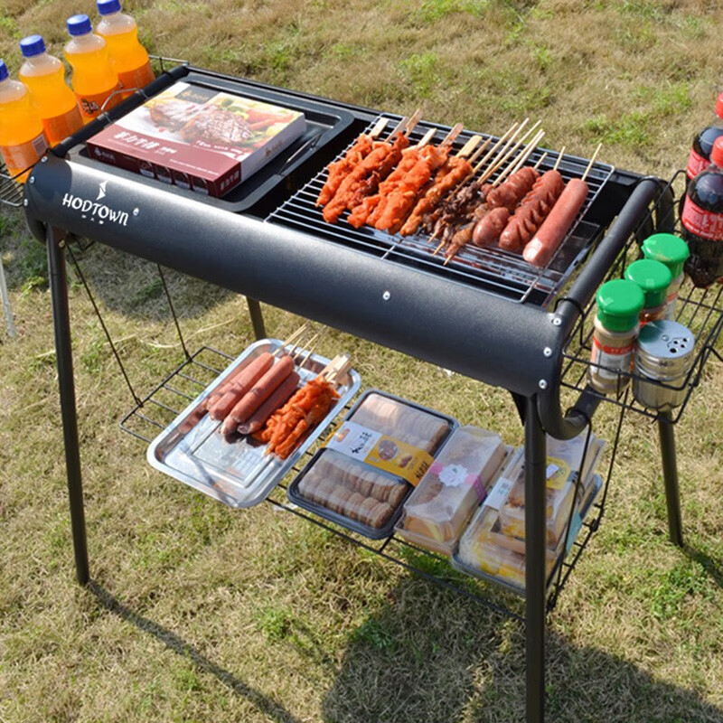 何大屋（Hodtown）烧烤炉户外BBQ烧烤架木炭烧烤碳烤炉家用便捷烧烤炉子烤网+烤盘  一体式烧烤炉