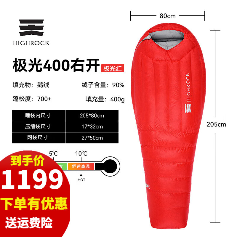 天石 鵝絨睡袋戶(hù)外露營(yíng)裝備防寒木乃伊式羽絨睡袋極光新 紅400右開(kāi)-帶帽(聯(lián)系客服優(yōu)惠)