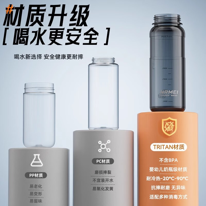 恩尔美(nRMEi)运动水杯男士大容量户外健身水壶耐高温军训tritan茶水杯分离杯子 火山黑【吸管/茶仓/背带】1000ml