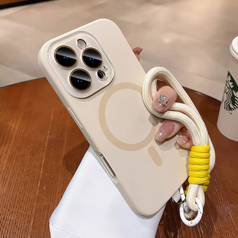 米弗希 適用iphone16手機(jī)殼蘋果15promax新款13液態(tài)硅膠磁吸帶鏡頭膜掛繩14防摔12相機(jī)按鍵全包保護(hù)套 【古董白-帶掛繩】拍照按鍵-水晶鏡頭膜-磁吸款 iPhone 16 pro