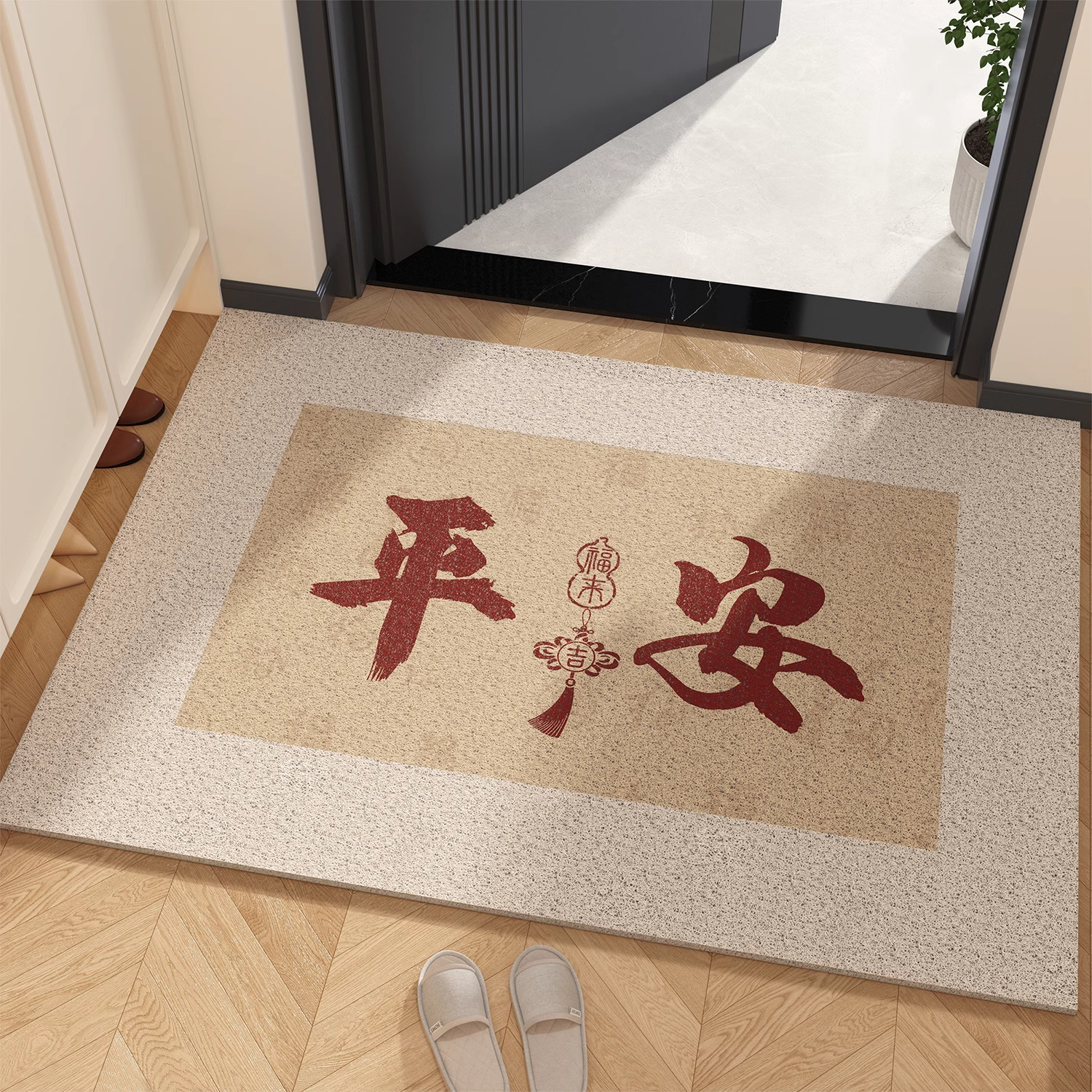 金玉铭川新中式丝圈入户门地垫玄关线圈蹭土门垫子家用进门口换鞋防滑脚垫 SQ-福来-01 50X80cm