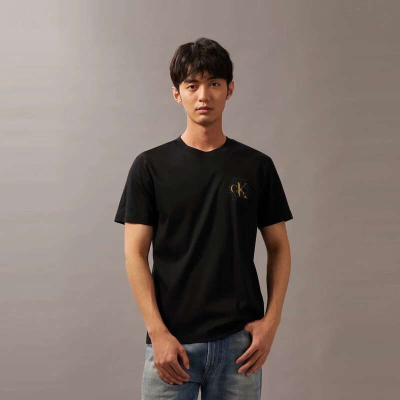 Canter Koala2025新款 男装夏款ck短袖男t恤字母印花圆领体恤上衣男121 121 黑色 M /170建议105-120斤