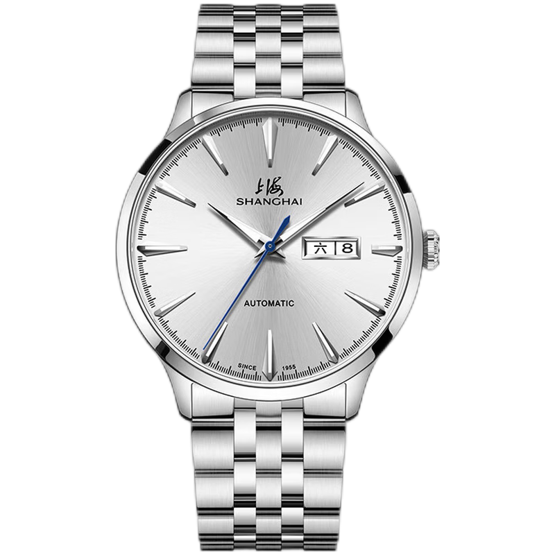 上海（SHANGHAI）手表男士 先行者男表 商务自动机械腕表 送父亲礼物白盘钢带3085