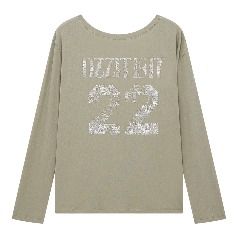DZZIT地素長(zhǎng)袖T恤2025夏季新款運(yùn)動(dòng)風(fēng)印花露背純棉寬松上衣女3J2B5041D 淺綠色 M