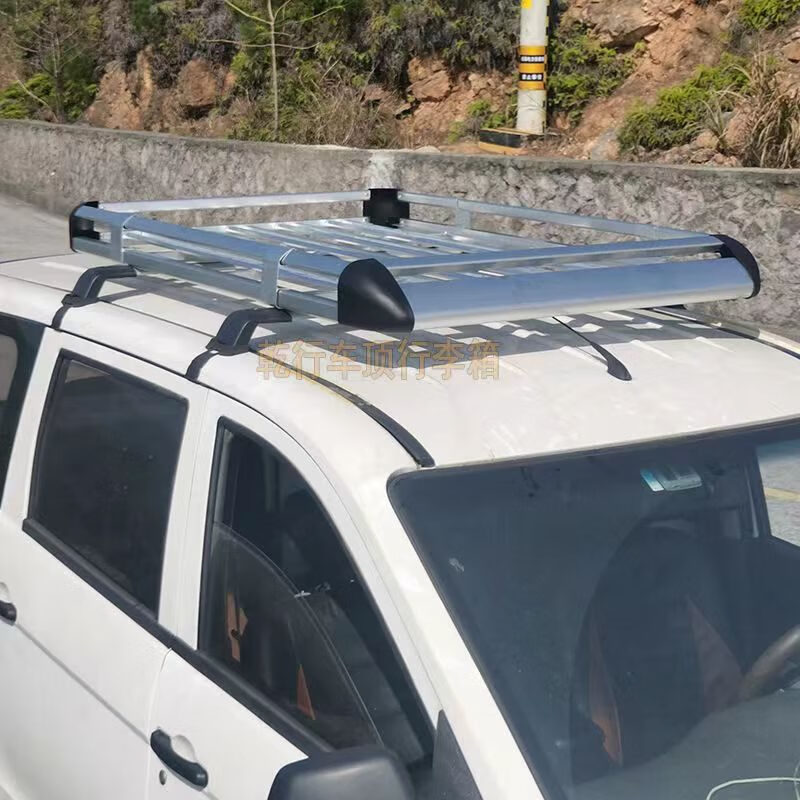 乾行汽車通用車頂行李框 SUV越野車載行李架鋁合金旅行架改裝車頂貨架 雙層130*100行李框銀色+橫桿兩 免打孔
