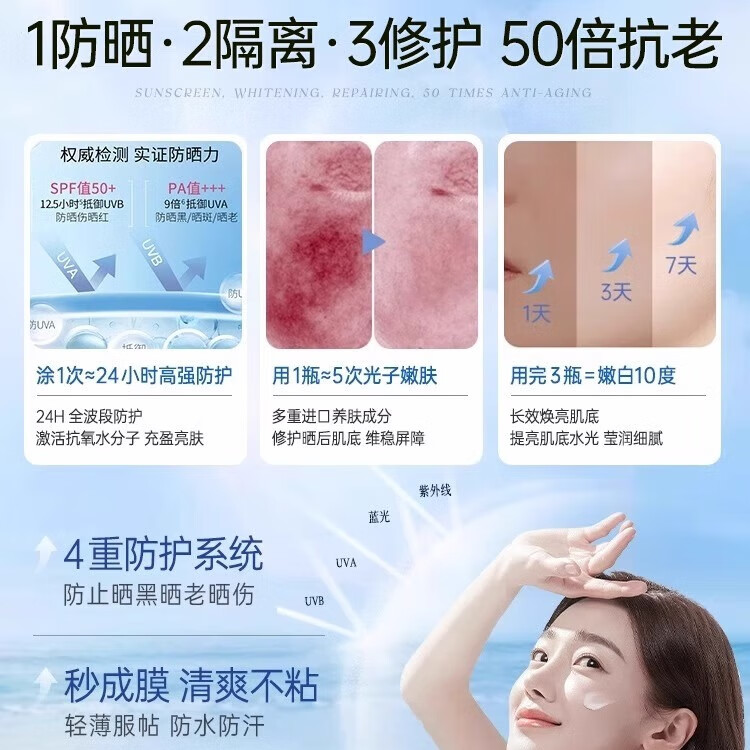碧素堂防晒霜SPF50+隔离霜全身面部乳防水清爽不油腻男女士晒前防护军训 【超值装】隔离防晒霜55g*2支 明星推荐美白防晒霜热卖TOP