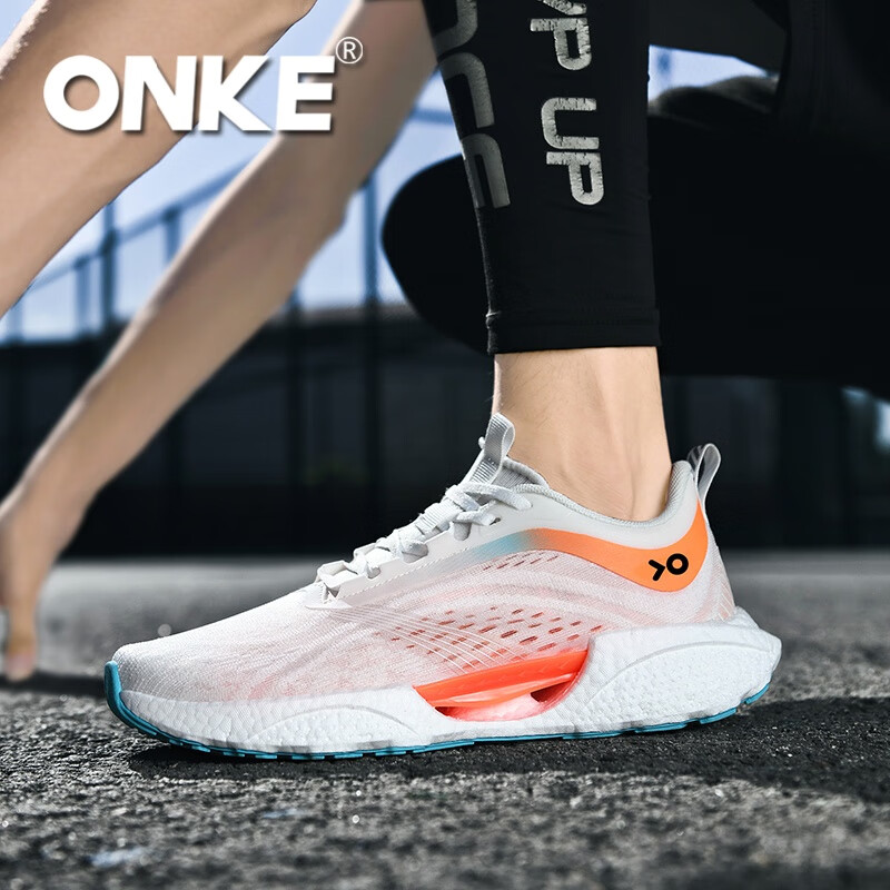 ONKE氢跑科技高弹爆米花跑步男女鞋夏季网面鞋轻便透气慢跑大码运动鞋 元气橙 38