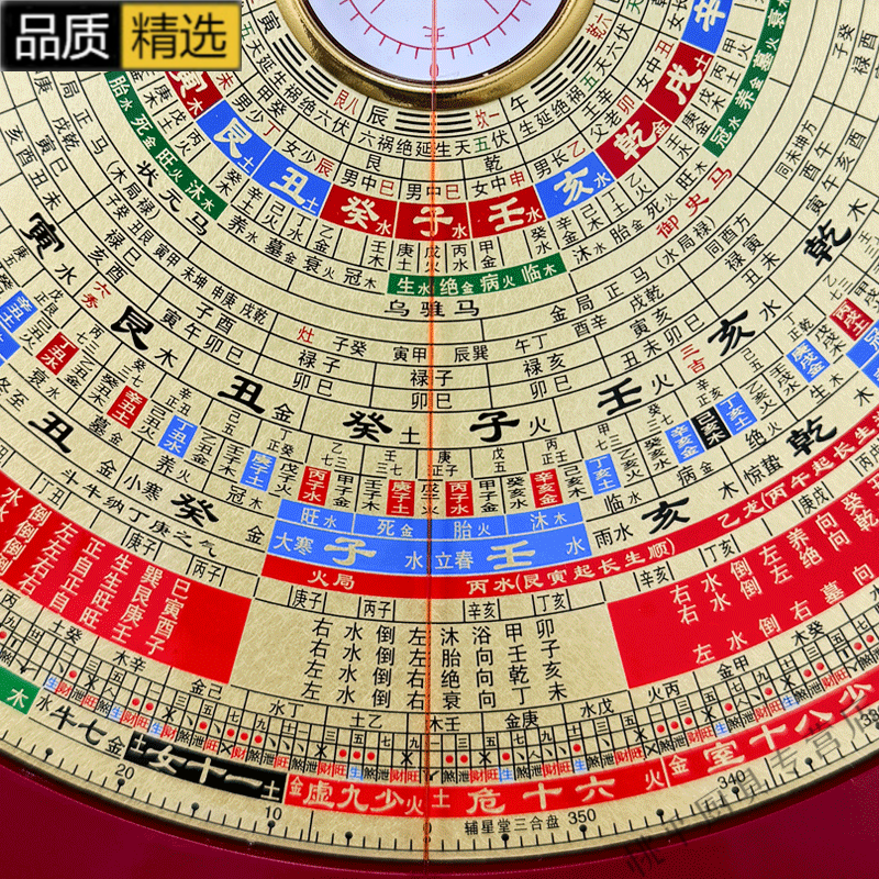 高端大师罗盘风水专业高精度三元三合综合辅星堂9寸盘铜面刻字电木高精准罗经杨公水法盘 9寸三合盘(27层)