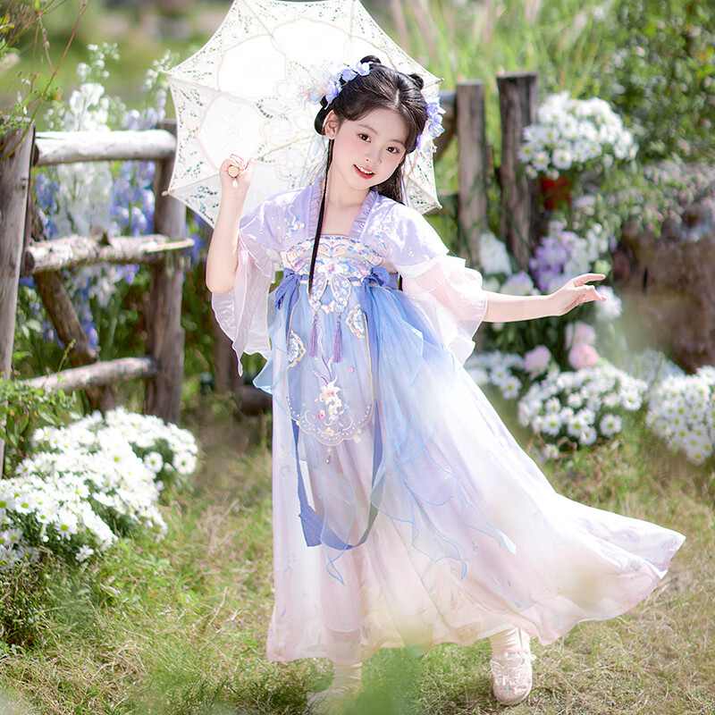 旗铂汉服女童夏新款2025儿童国风新中式连衣裙 无尽浮华 160