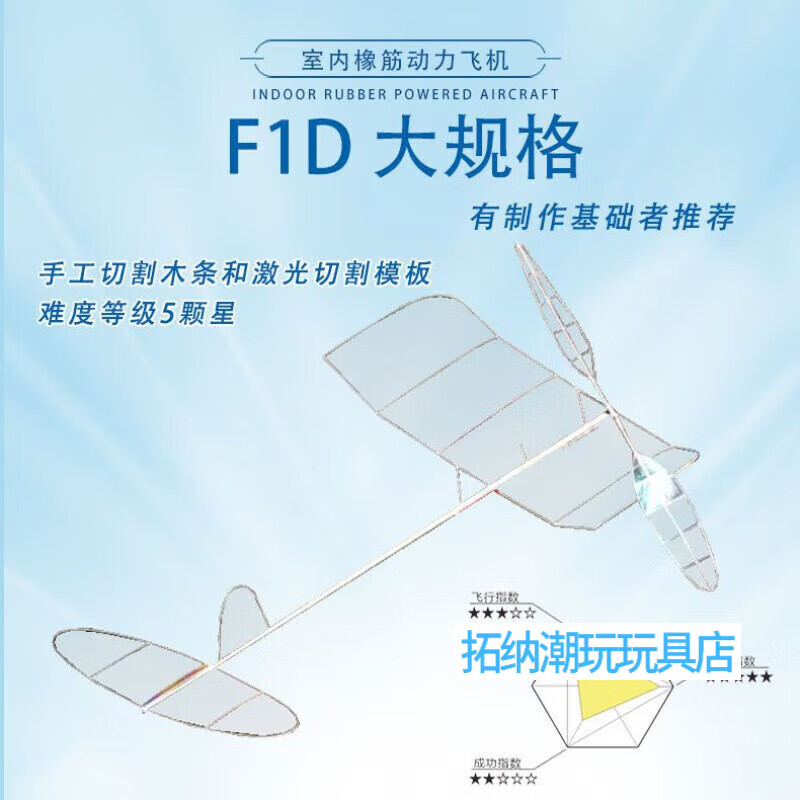 新烁玩具f1d橡皮筋动力飞机模型 室内橡筋模型飞机(套材超轻橡筋动力滑翔 F1D大规格   工具自备