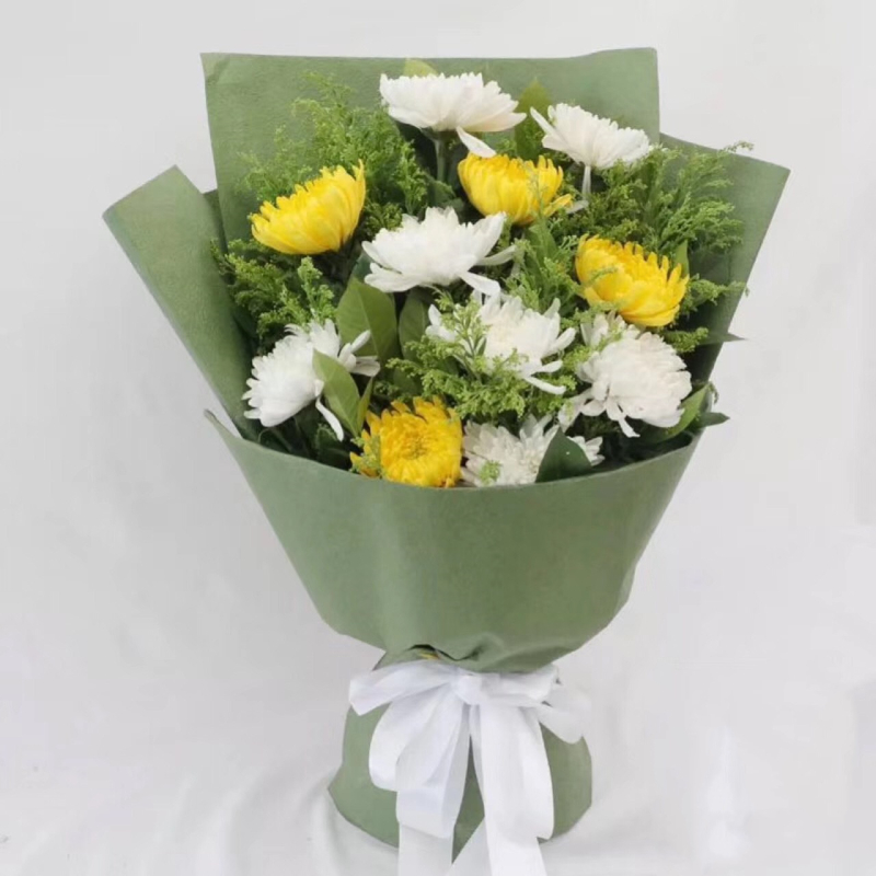 钰尚清明节祭奠祭祀黄白菊花束鲜花速递同城北京武汉上海花店配送鲜花