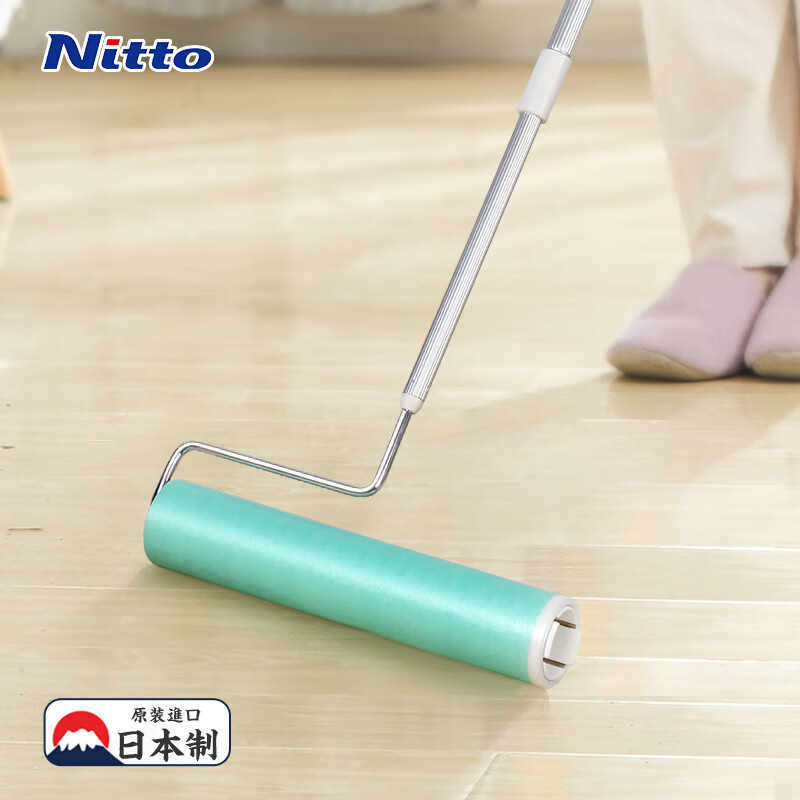 Nitto日东日本粘毛器长柄粘毛滚筒可撕式卷纸地板床单猫毛清洁去毛神器 24cm 25撕 1个 伸缩杆【静电吸附】