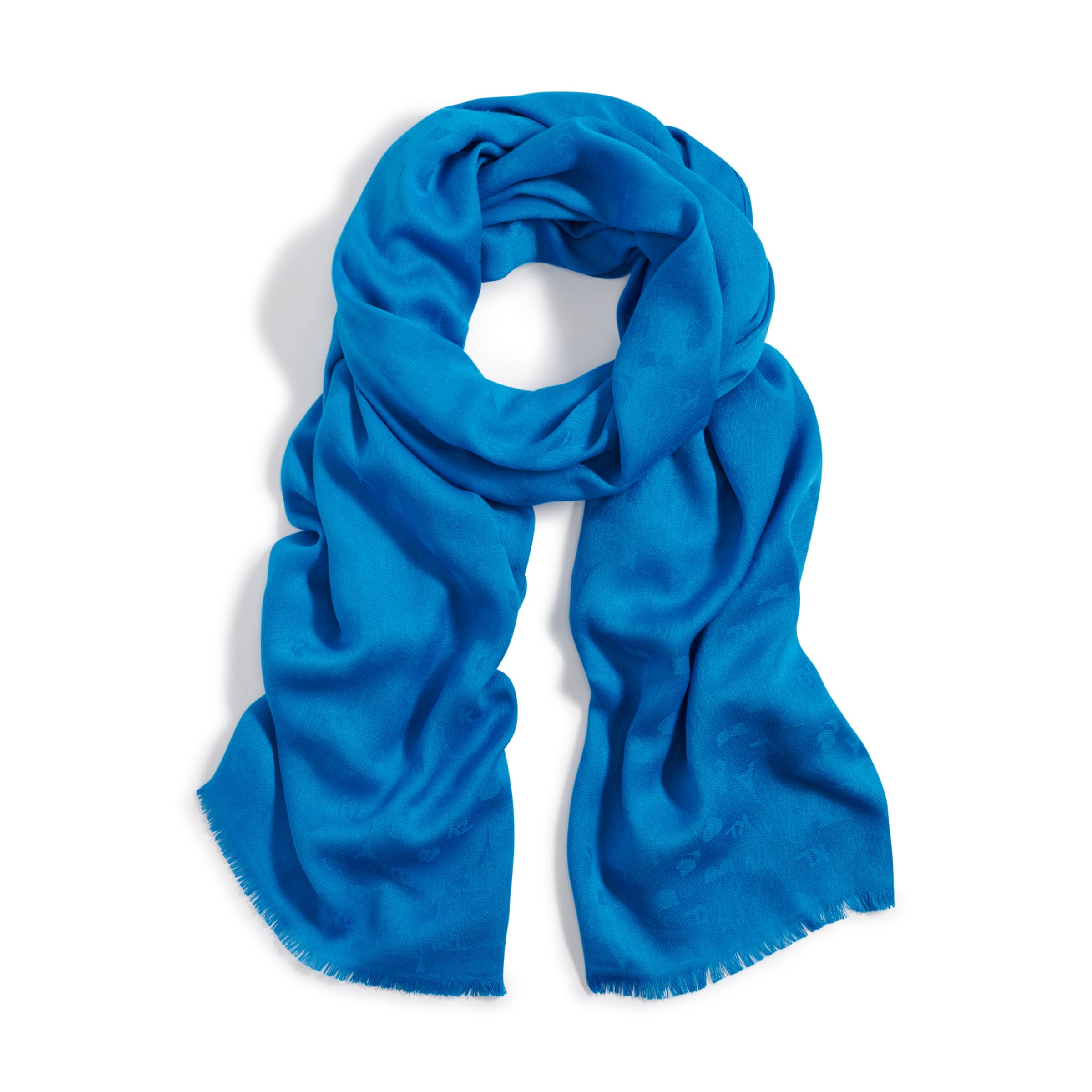 Karl Lagerfeld 女式 Karl Icon 羊绒围巾,蓝色,均码 robin 蓝 單一尺寸