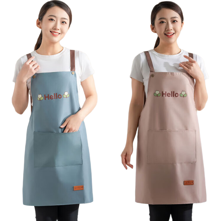 洋臣围裙家用厨房防油男女工作服布卡通印花碎花日系韩版时尚围腰 hello围裙2件【颜色随机】