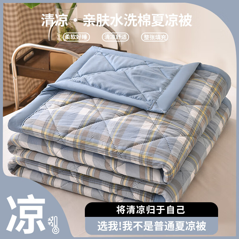 多兰诗(Duolanshi)夏凉被 可机洗小清新空调被宿舍单双人夏天薄被子 丁香格蓝 200*230cm