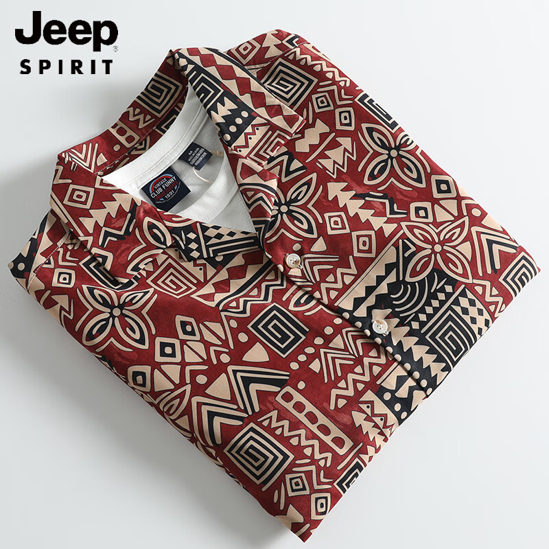 JEEP SPIRIT美式復(fù)古滿身印花古巴領(lǐng)短袖花襯衫男夏季寬松夏威夷沙灘襯衣新款 花色 2XL 建議155-165斤